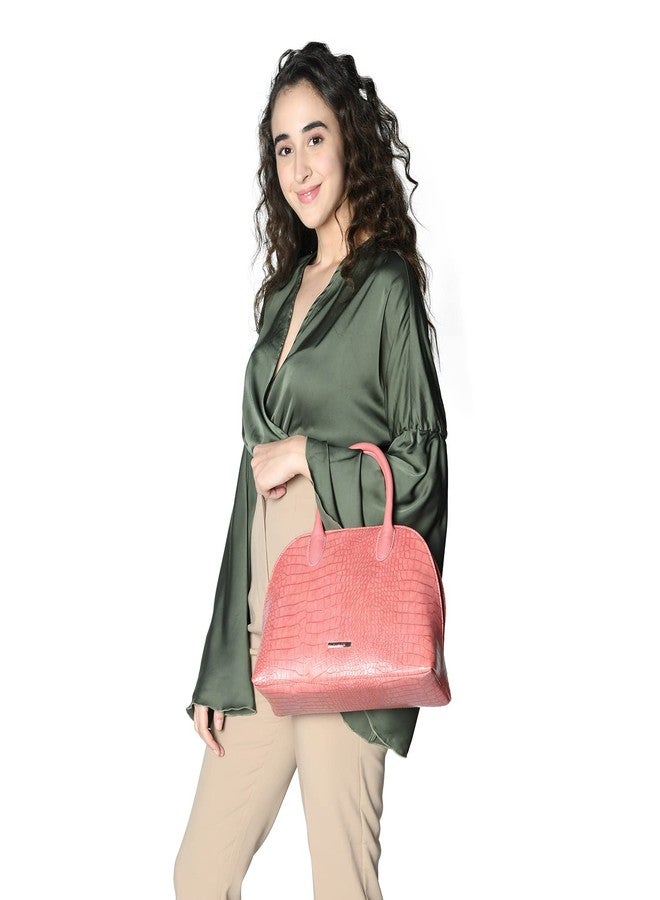 Caprese Zoia Satchel Bag, Medium | Stylish Croco Finish Handbag for Women with Chic Grab Handle, Adjustable & Detachable Sling Strap | Secure Zip Closure | Perfect for Casual & Daily Use (Pink) - Image 4